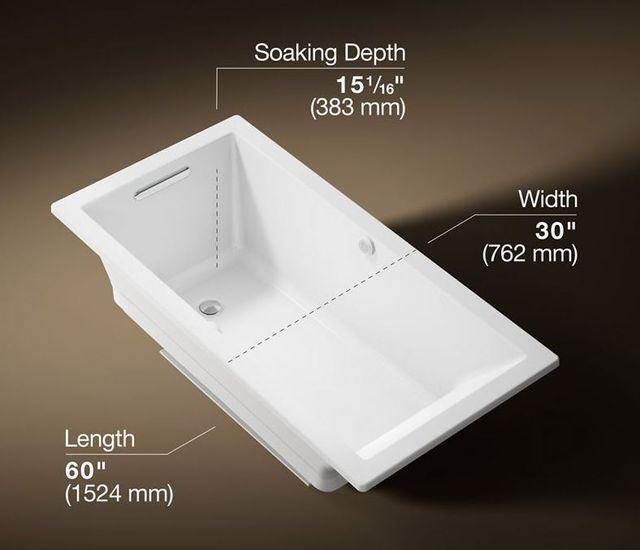 KOHLER® Underscore® White 60" x 30" Drop-In/ Undermount Heated BubbleMassage™ Air Bath-2