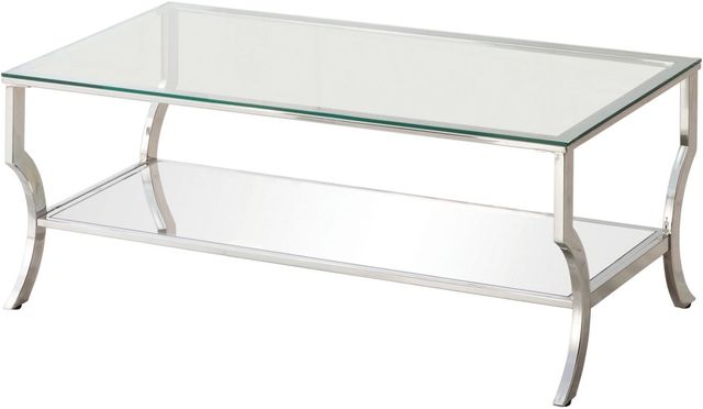 Coaster® Saide Glass Top Chrome Rectangular Coffee Table with Mirrored Shelf-0