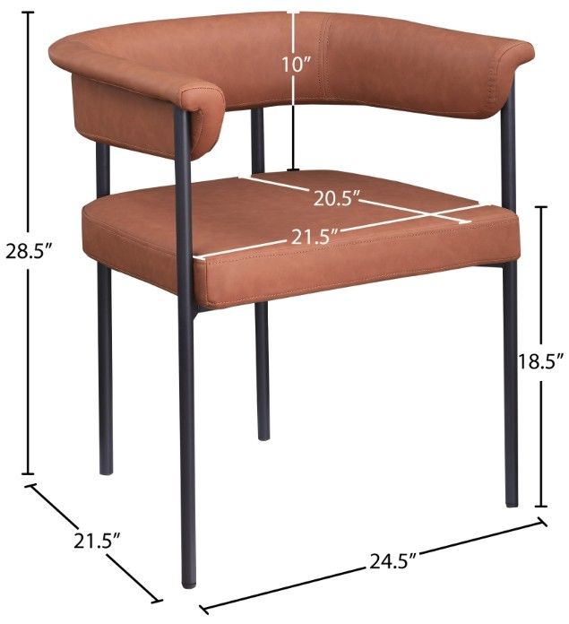 Meridian Furniture Malin Cognac Vegan Leather Dining Arm Chair-2