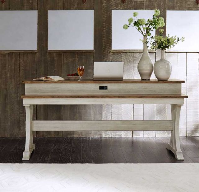 Liberty Furniture Farmhouse Reimagined Chestnut Console Bar Table with Antique White Base-1