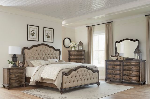 Homelegance® Heath Court Brown Queen Upholstered Panel Bed-1