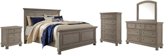 Signature Design by Ashley® Lettner 5-Piece Light Gray California King Panel Bed Set-0