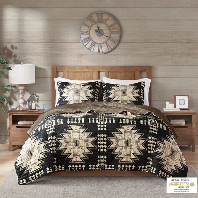 Olliix by Woolrich Sierra 1 King/California King Oversized Print Plush Coverlet Set-1