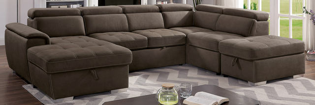 Furniture of America® Hugo 4-Piece Light Brown Right-Arm Facing Sectional and Chaise-1