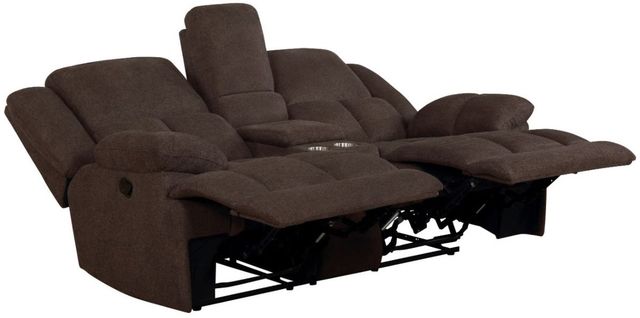 Coaster® Waterbury Brown Reclining Upholstered Loveseat with Console-1