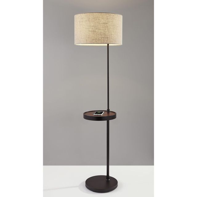 Adesso® Oliver Matte Black Adessocharge Shelf Floor Lamp-2