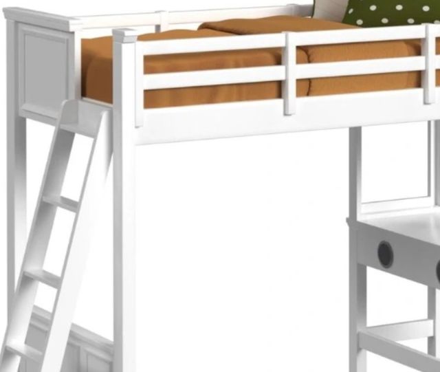 Elements International Hampton Kids White Youth Twin Loft Bed with Ladder and Desk-1
