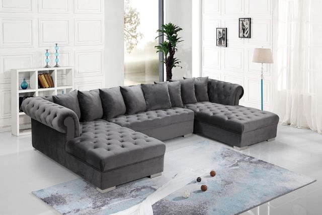 Meridian Furniture Presley 3-Piece Grey Velvet Sectional-3
