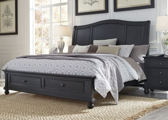 aspenhome® Oxford Black King Sleigh Storage Bed-1