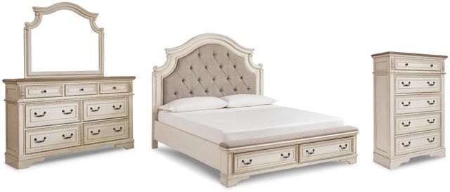 Signature Design by Ashley® Realyn 4-Piece Chipped White California King Upholstered Bed Set-0