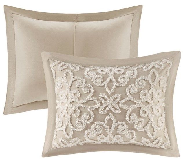 Olliix by Madison Park Sabrina 4 Piece Taupe Full/Queen Tufted Chenille Comforter Set-1