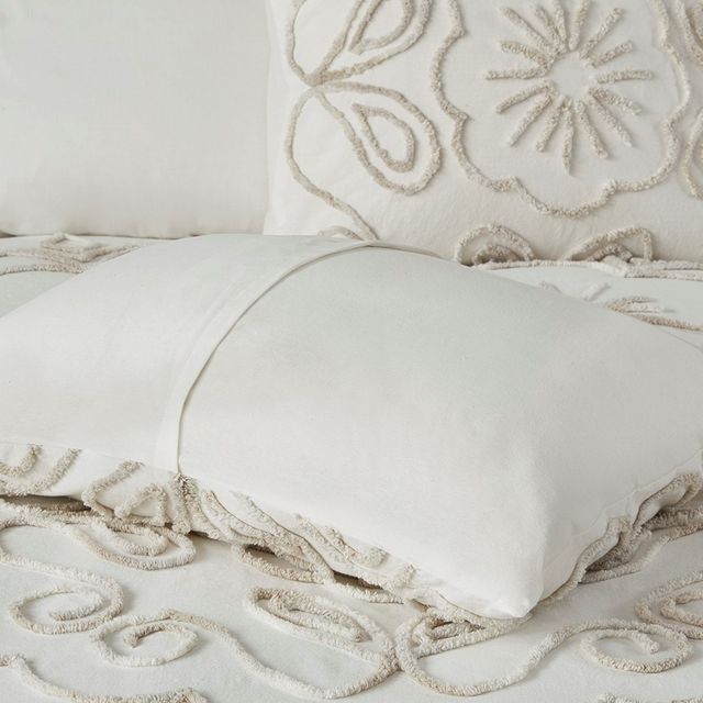 Olliix by Madison Park Violette 3 Piece Ivory and Taupe King/California King Tufted Cotton Chenille Comforter Set-3