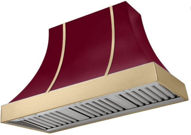 AGA Cascade 48" Cranberry Wall Mounted Range Hood  with Brushed Brass Trim-0