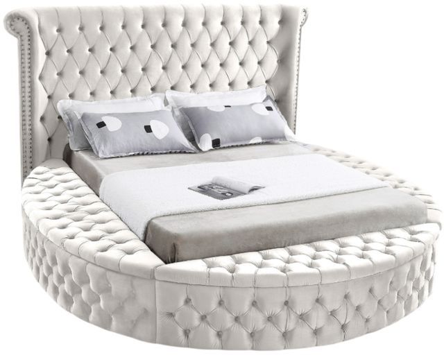 Meridian Furniture Luxus Cream Full Upholstered Sleigh Storage Bed-0