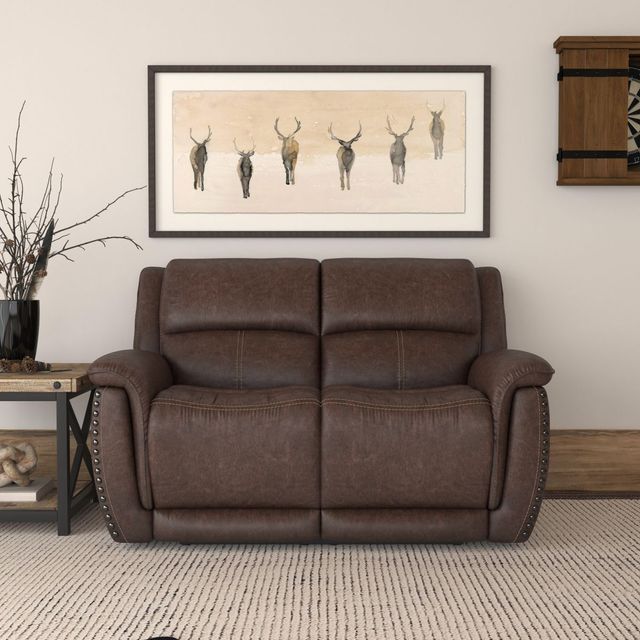 Flexsteel® Beau Dark Sable Brown Power Reclining Loveseat with Power Headrests-1
