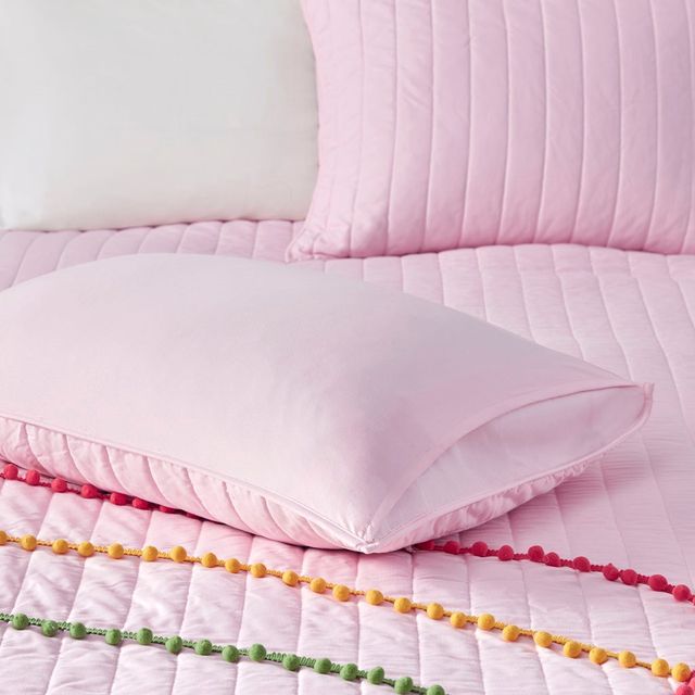 Olliix by Mi Zone Juniper Pink Twin/Twin XL Rainbow Coverlet Set With Pompom Trim-3