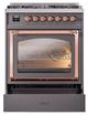 Ilve® Nostalgie II Noblesse 30" Graphite Matte Pro Style Dual Fuel Range with Copper Trim-3