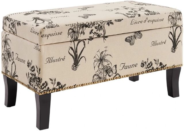 Linon Stephanie Beige Botanical Storage Ottoman -0