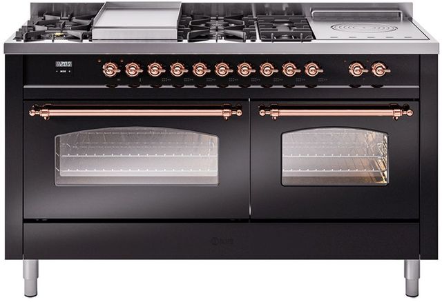 Ilve® Nostalgie II Series 60" Glossy Black Pro Style Dual Fuel Range-0