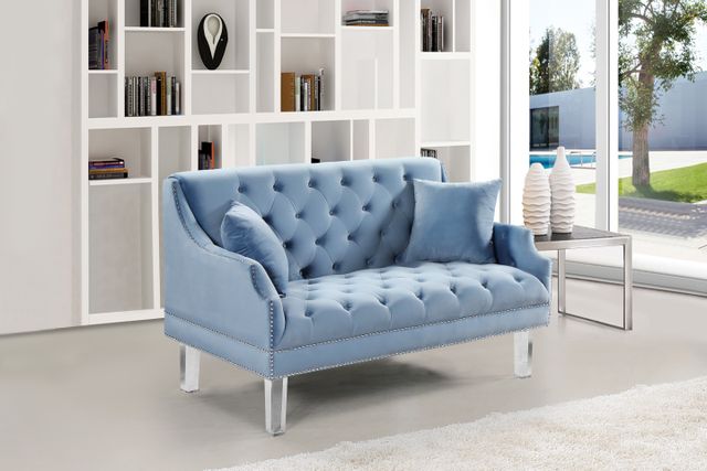 Meridian Furniture Roxy Sky Blue Velvet Loveseat-1