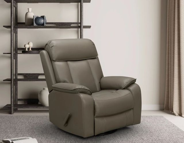 BarcaLounger® Mac Lynn Smokey Gray Leather Manual Swivel Glider Recliner-2