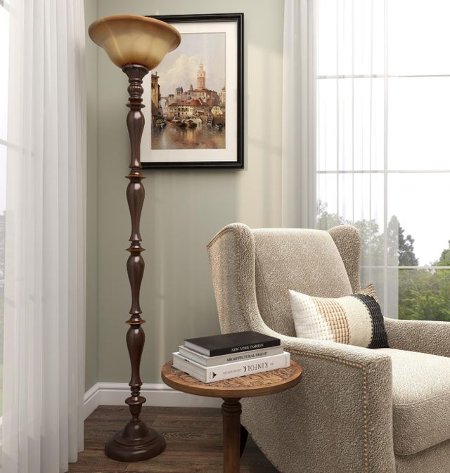 Deco Marche Brown Turned Torchiere Floor Lamp-3