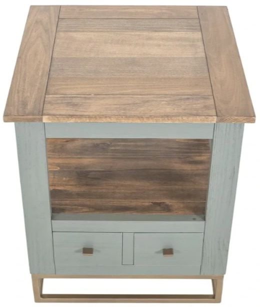 International Furniture Direct Timber Brown/Green End Table with Gold Base-4