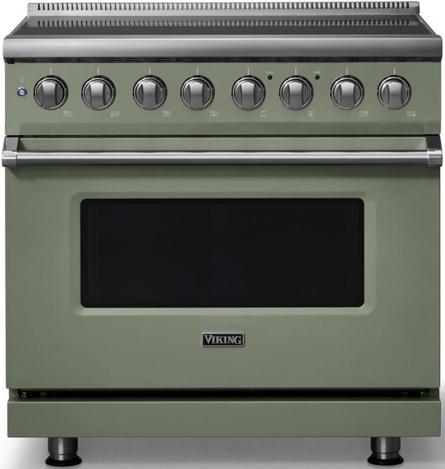 Viking® 5 Series 36" Eucalyptus Pro Style Induction Range with Polished Chrome Trim-0