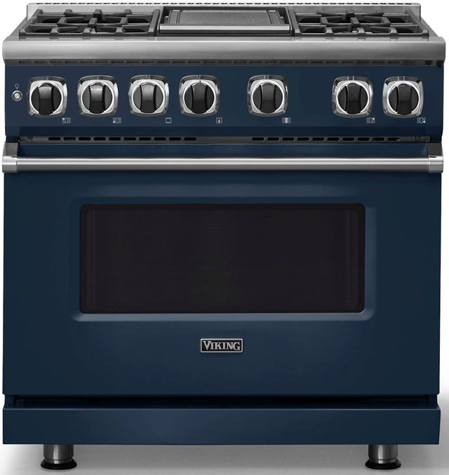 Viking® 7 Series 36" Slate Blue Pro Style Dual Fuel Range with 12" Reversible Griddle-2