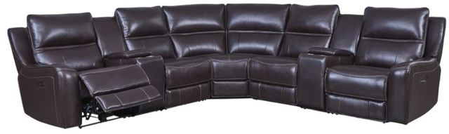 Leather Italia™ Cambria Winston 7-Piece Brown Curved Power Reclining Sectional with Console-0