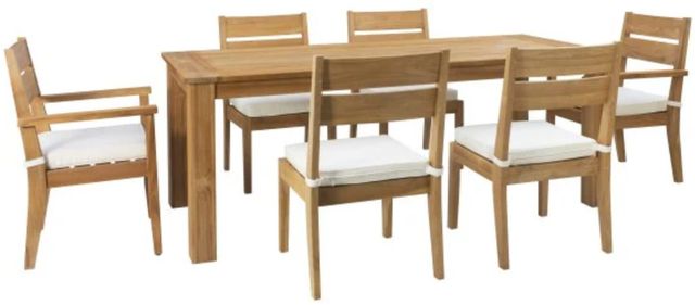 Linon Cannon 7-Piece Beige/Natural Fabric/Wooden Outdoor Dining Set-0