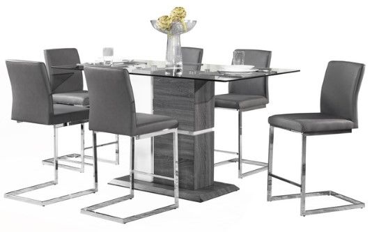 Mazin Furniture Shirelle Glass Top Counter Height Table with Glossy White/Rich Grey Base-3