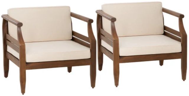 Linon Corolla 2-Piece Beige/Brown Acacia/Fabric Outdoor Club Chair Set-0