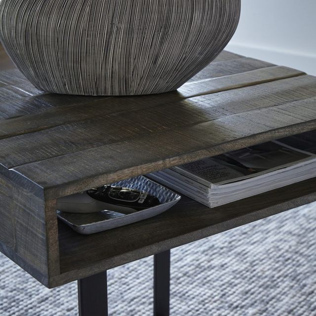 Signature Design by Ashley® Kevmart Grayish Brown End Table with Black Metal Base-3