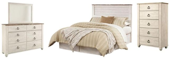 Signature Design by Ashley® Willowton 4-Piece Whitewash Queen/Full Panel Headboard Bed Set-0