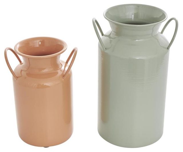 Deco Marche 2-Piece Green/Orange Metal Jug Vase with Handles Set-2