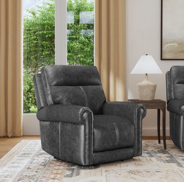 Flexsteel® Alexander Weathered Gray Leather Power Recliner with Power Headrest and Lumbar-2