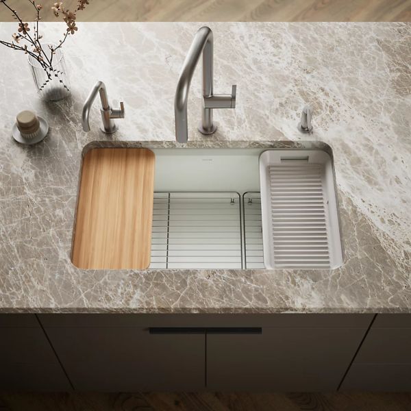 KOHLER® Riverby® Sea Salt 33" Undermount Single-Bowl Workstation Kitchen Sink with Accessories-1