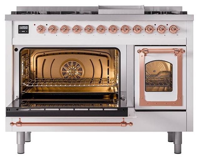 Ilve® Nostalgie II Noblesse 48'' White Pro Style Dual Fuel Range with Copper Trim-3