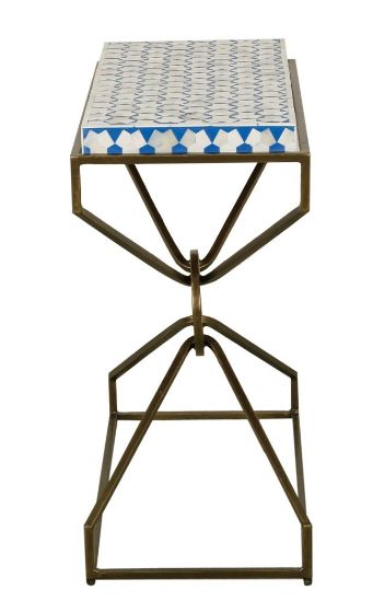 Home Trends & Design Taara Blue/White Side Table with Brass Base-2