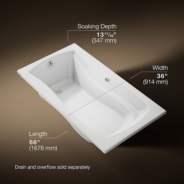 KOHLER® Mariposa® White 66" x 36" Drop-In Heated Bubble Massage™ Air Bath with Bask® Heated Surface-3