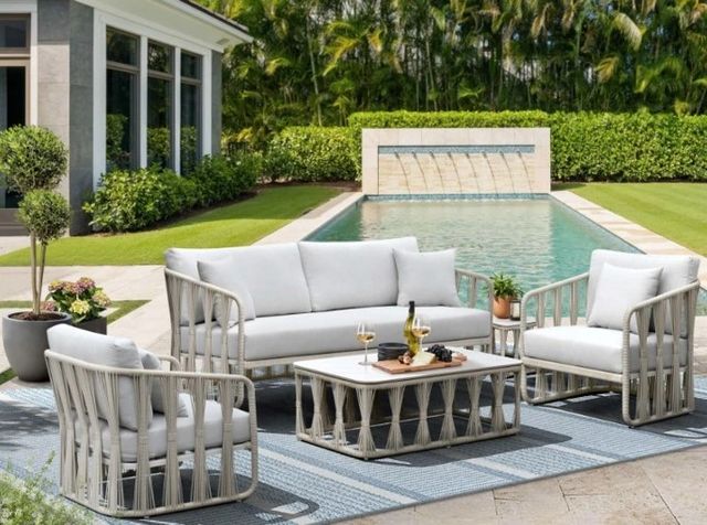 Intercon Alexa White Aluminum/Stone Outdoor Coffee Table-1