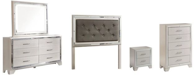 Signature Design by Ashley® Lonnix 5-Piece Silver Full Upholstered Panel Headboard Bed Set-0