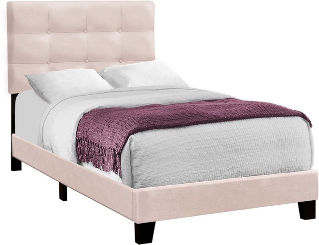 Monarch Specialties Inc. Pink Twin Upholstered Panel Youth Bed-0