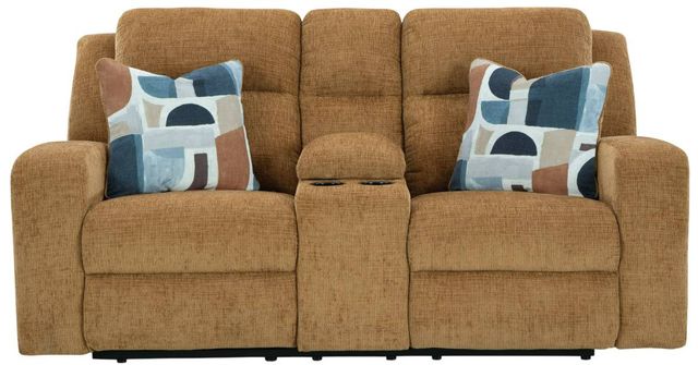 Signature Design by Ashley® Kanlow Honey Double Manual Reclining Loveseat with Console-1