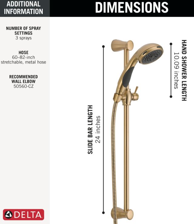 Delta Champagne Bronze Premium 3-Setting Slide Bar Hand Shower-2