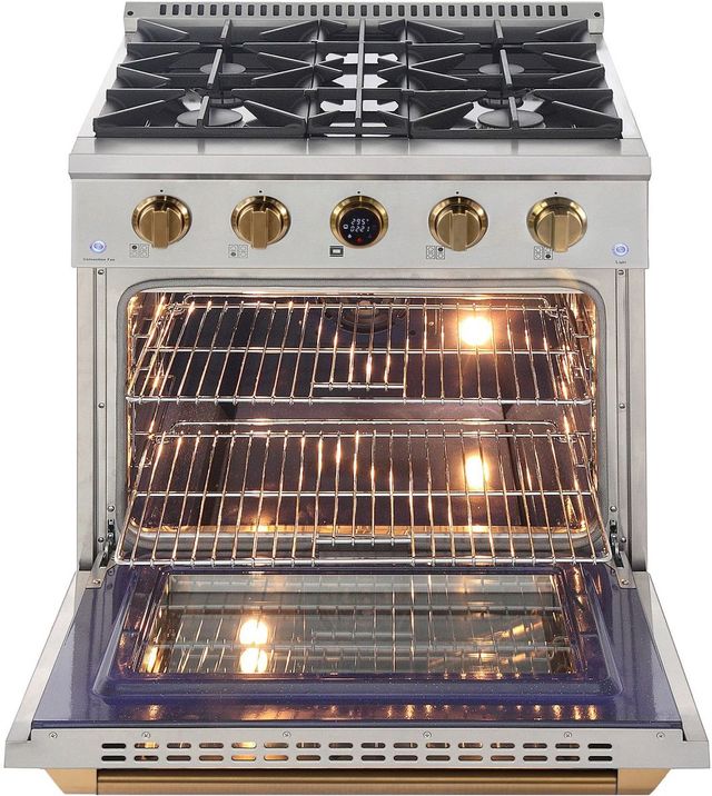 Kucht Professional KX Series 30" Stainless Steel Pro Style Dual Fuel Range with Gold Accents and Kucht Horus Thermostat-1