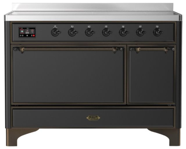 Ilve® Majestic III 48" Graphite Matte Pro Style Induction Range with Solid Door and Burnished Trim-0