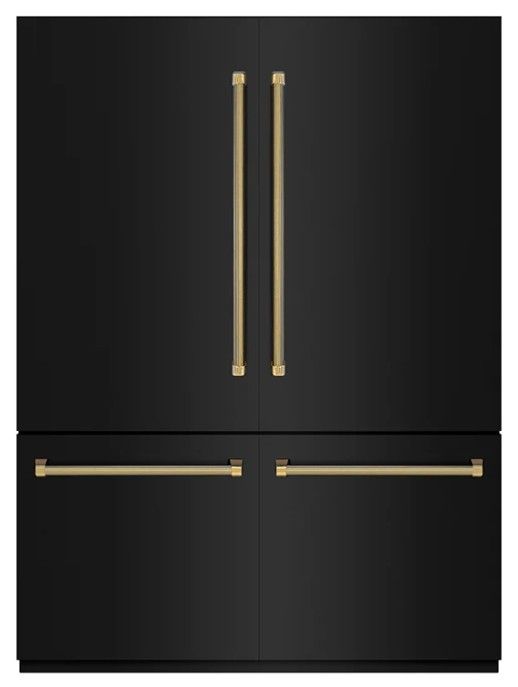 ZLINE Autograph Edition 60" 32.2 Cu. Ft. Black Stainless Steel French Door Built-In Bottom Freezer Refrigerator with Water Dispenser and Ice Maker in Graphite Gray Interior and Polished Gold Helix Handles-0