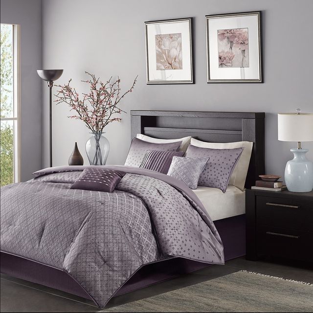 Olliix by Madison Park Biloxi 7 Piece Purple King Comforter Set-1